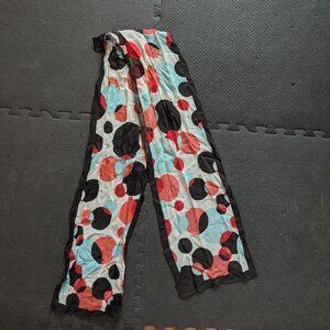 new york co 100% silk scarf geometric black red sheer polka dots 10.5" x 67"